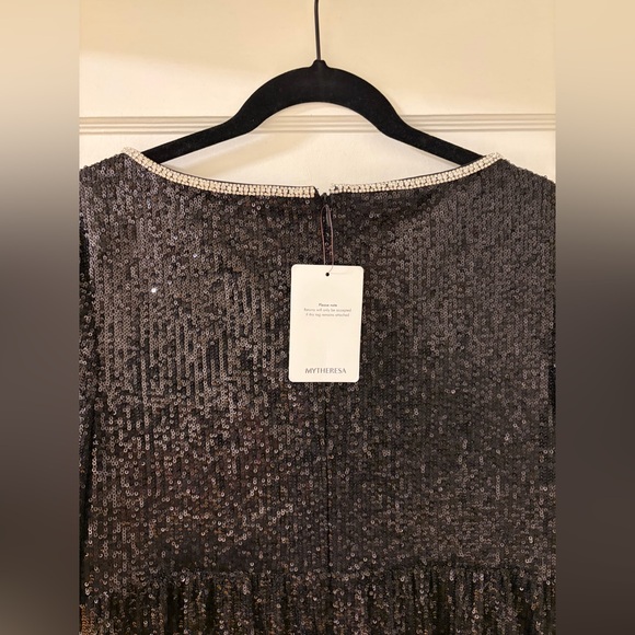 NWT Self-Portrait Black Feather-Trim Sequined Mini Dress Black Pink Size 12 - Picture 7 of 10